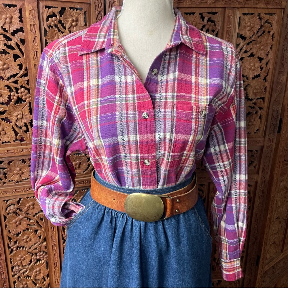 Cabin Creek Vintage Cotton Pink & Purple Plaid Button-Down Shirt